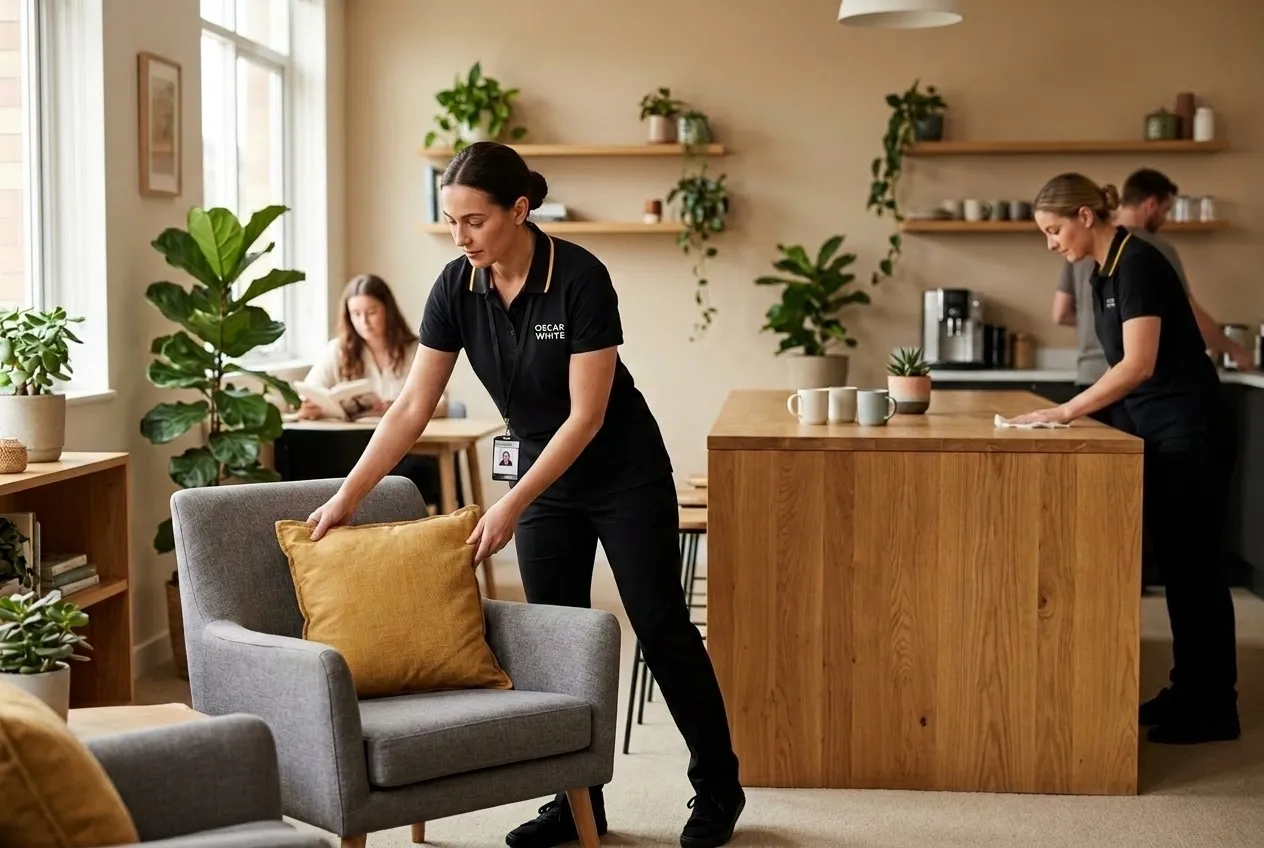 Oscar White team cleaning a coworking & retail space