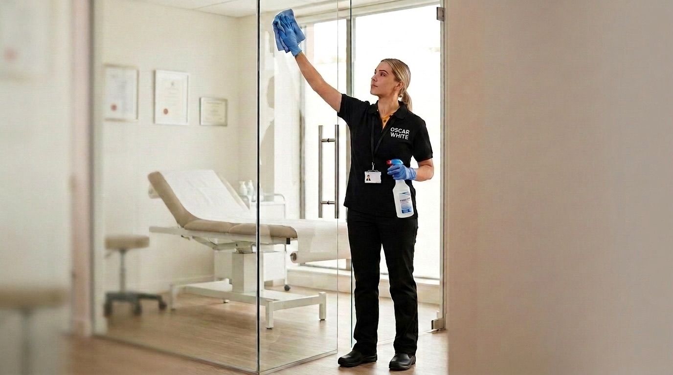 Oscar White team cleaning a medical & allied health space